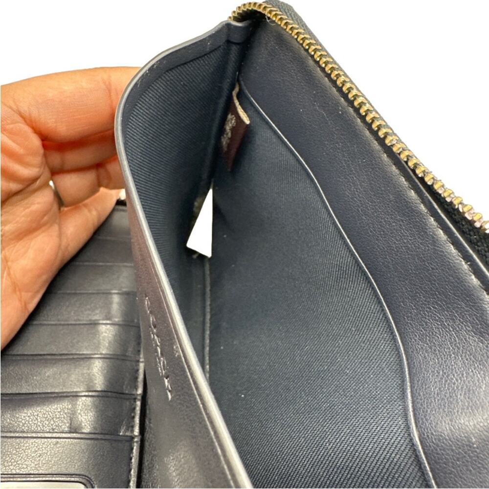 COACH Navy Blue Signature Dotted Zip Around Wallet - Picture 7 of 11